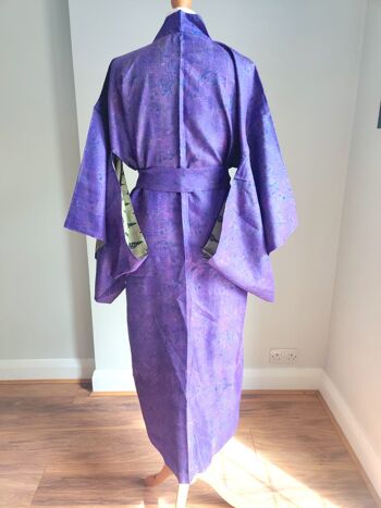 Robe Kimono en Soie Florale - Pervenche/Vert 4