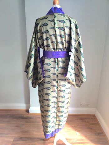 Robe Kimono en Soie Florale - Pervenche/Vert 7