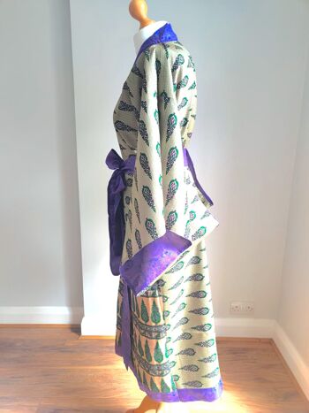 Robe Kimono en Soie Florale - Pervenche/Vert 8