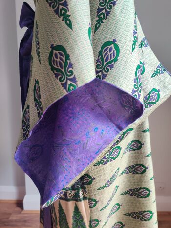 Robe Kimono en Soie Florale - Pervenche/Vert 9