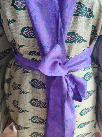 Robe Kimono en Soie Florale - Pervenche/Vert 10