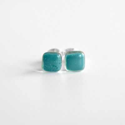 Mint Green Sterling Silver and Glass Stud Earrings