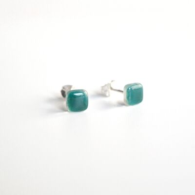 Pendientes de botón de vidrio y plata 925, color verde esmeralda