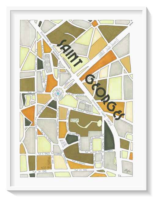 AFFICHE Illustrée Plan du Quartier Saint-Georges, TOULOUSE