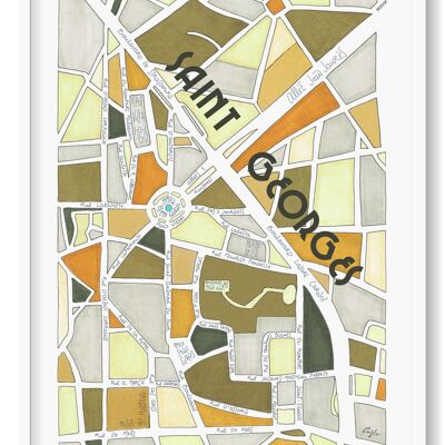 Illustrated POSTER Map of the Saint-Georges District, TOULOUSE