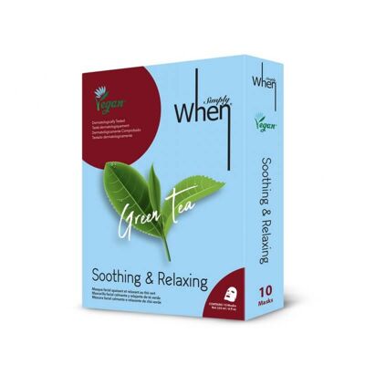 Simply When® Vegan Green Tea Soothing & Relaxing Sheet Mask set (10 units)