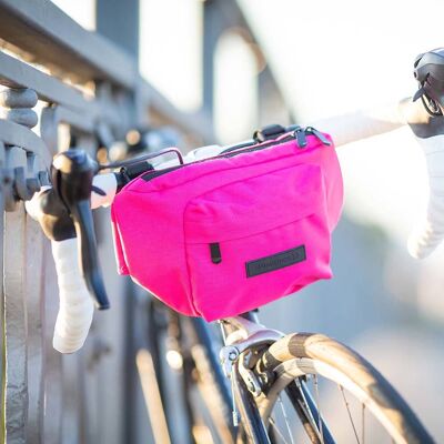 Bicycle handlebar bag bicycle bag & fanny pack in one, 5-in-1 bag, crossbody bag, handbag, frame bag (pink)