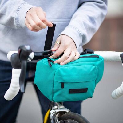 Sacoche de guidon de vélo, sacoche de vélo et sac banane en un, sac 5 en 1, sac à bandoulière, sac à main, sacoche de cadre (turquoise)