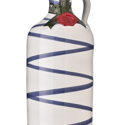 Keramikflasche für natives Olivenöl extra - blaue Linien