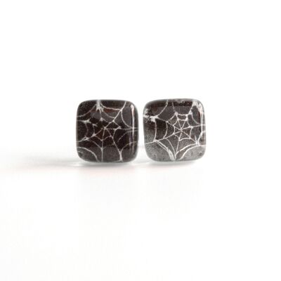 Black Spider Web Earrings, 925 Silver and glass, Ecological jewelry