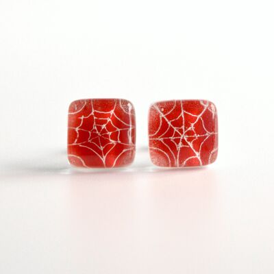 Red Spider Web Earrings, 925 Silver and glass, Ecological jewelry