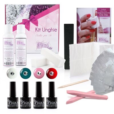 Kit Semi-Permanent 3 en 1 pour Ongles Professionnels, 4 One Step Colors, 1 Nail Cleaner Dégraissant, 1 Gel Dissolvant pour Vernis à Ongles, 1 Lime de Préparation.