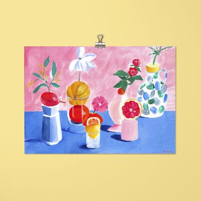 Still life vases and flowers size A2