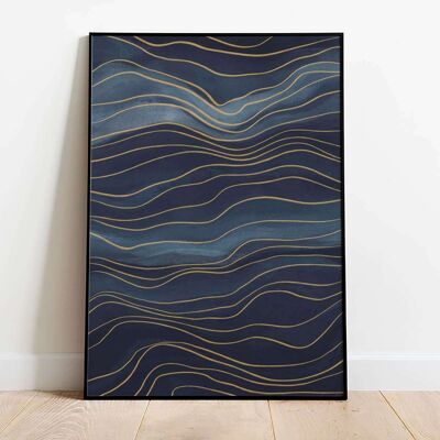 Abstract Lines Gold Navy Poster (50 x 70 cm)