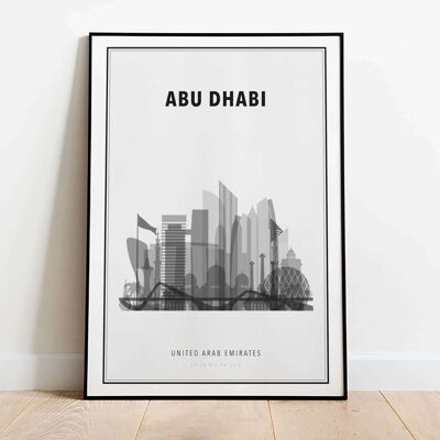 Abu Dhabi in B&W Skyline City Map Poster (42 x 59.4cm)