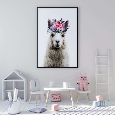 Alpaca Lama Flower Crown 002 Animal Poster (42 x 59.4cm)