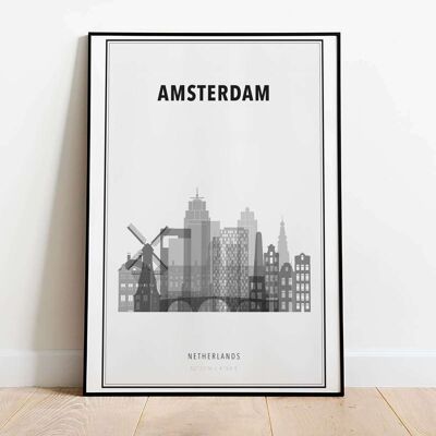 Amsterdam in B&W Skyline City Map Poster (50 x 70 cm)