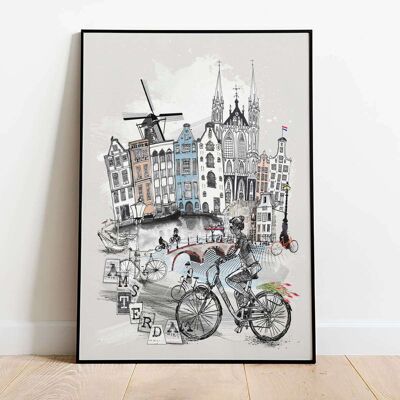 Amsterdam Retro City Map Poster (42 x 59.4cm)