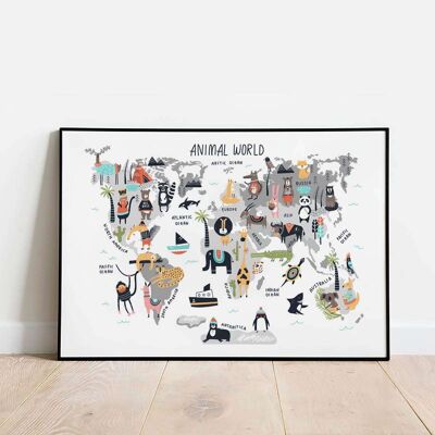 Animal Children's World Map Poster (42 x 59.4cm)