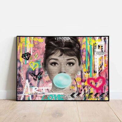 Audrey Hepburn Blue Bubble Trouble Pop Graffiti Poster (50 x 70 cm)