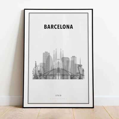 Barcelona in B&W Skyline City Map Poster (42 x 59.4cm)