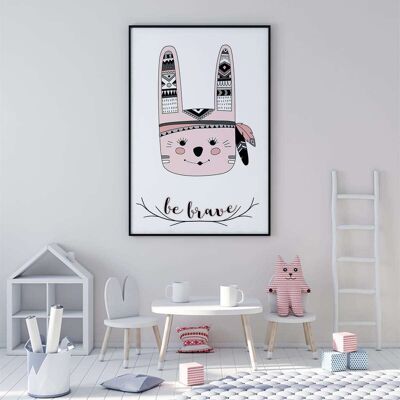 Be Brave Bunny Girl Nursery Poster (50 x 70 cm)