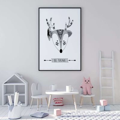 Be Brave Deer Black & White Nursery Poster (42 x 59.4cm)