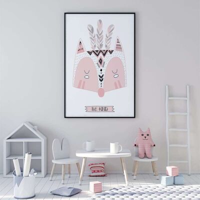 Be kind pink fox Girl Nursery Poster (50 x 70 cm)