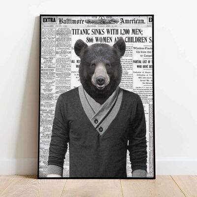 Bear Dude Old Newspaper Animal Poster (42 x 59.4cm)