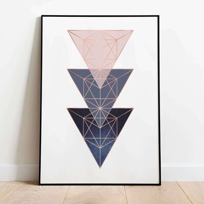 Blush Navy Rose Triangles Abstract Poster (50 x 70 cm)