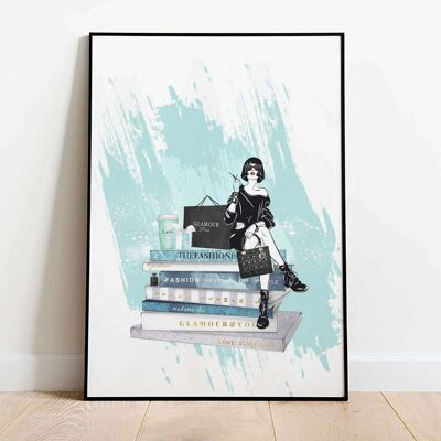 Cafe Latte Lady Sitting Fashion Poster (42 x 59.4cm)