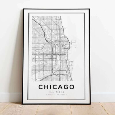 Chicago in B&&W Skyline City Map Poster (42 x 59.4cm)
