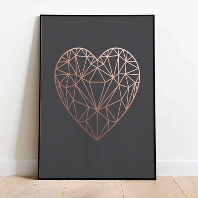 Copper Love Heart Navy Poster (50 x 70 cm)