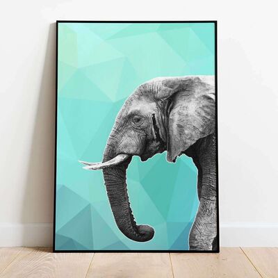 Elephant 003 Blue Abstract Animal Poster (50 x 70 cm)