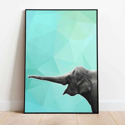 Elephant 004 Blue Abstract Animal Poster (42 x 59.4cm)