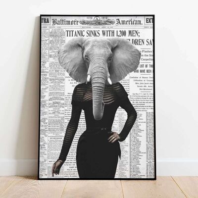 Elephant Lady Old Newspaper Poster (61 x 91 cm)