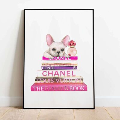 Fashion Books Flowers Puppy Poster (42 x 59.4cm)