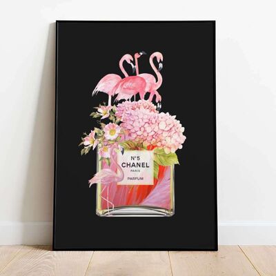 Flamingos Flowers Perfume Bottle Yellow Poster (42 x 59.4cm)