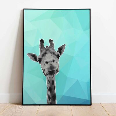 Giraffe Blue Abstract 003 Animal Poster (42 x 59.4cm)