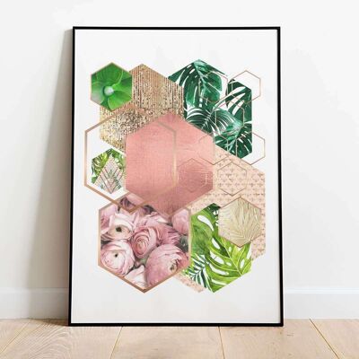 Hexagon 002 Rose Gold Copper Abstract Poster (61 x 91 cm)