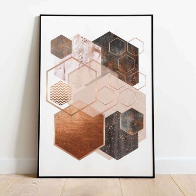 Hexagon Overload Sand Marble Bronze Abstract Poster (50 x 70 cm)
