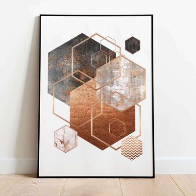 Hexagon Overload Sand Marble Bronze Abstract Poster (61 x 91 cm)