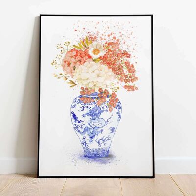 Hydrangea Hortensia in blue dragon vase Poster (50 x 70 cm)