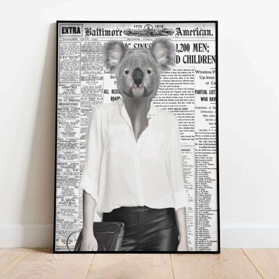 Koala Belle Old Newspaper Animal Poster (42 x 59.4cm)
