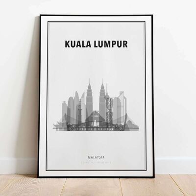 Kuala Lumpur in B&W Skyline City Map Poster (42 x 59.4cm)