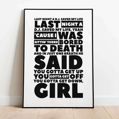 Last Night a DJ Saved My Life Boxed Music Typography Poster (42 x 59.4cm)