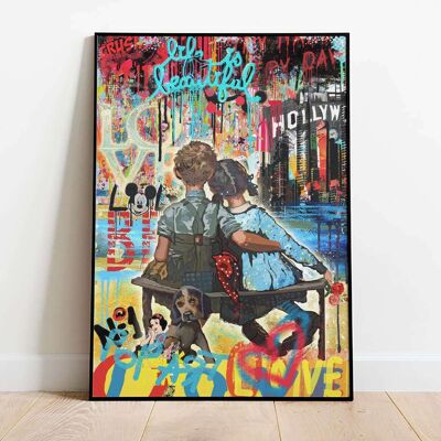 Life is Beautiful Holding Hands Pop Graffiti Poster (50 x 70 cm)