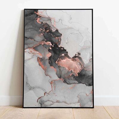 Liquid Copper Grey Left Side Abstract Poster (50 x 70 cm)