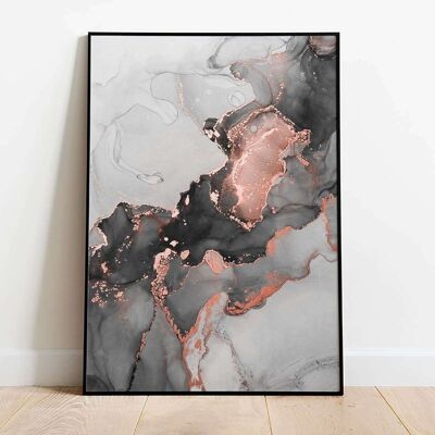 Liquid Copper Grey Right Side Abstract Poster (42 x 59.4cm)