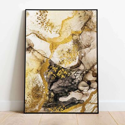 Liquid Gold Yellow Bronze 001 Abstract Poster (42 x 59.4cm)
